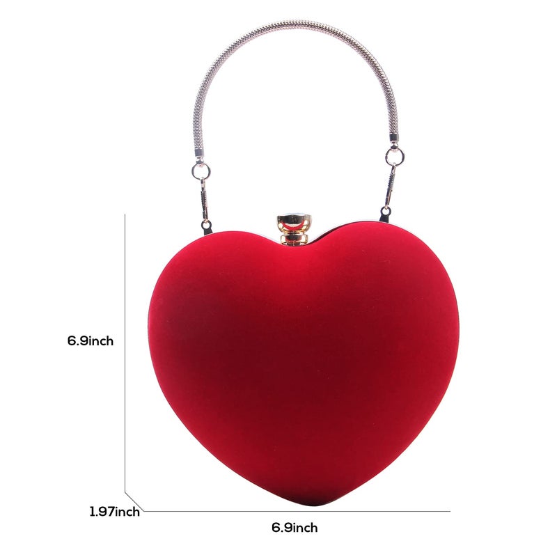 SUKUTU Womens Heart Shape Evening Bag Purse Velvet Party Tote Mini Handbag Clutch Chain Clear Shoulder Bag - Image 2